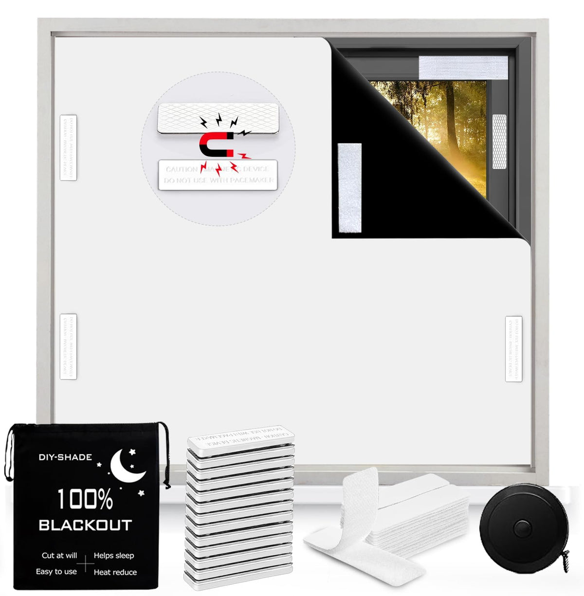 100% Blackout Blind Magnetic Window Cover,Cuttable Black Out Curtain 118x57