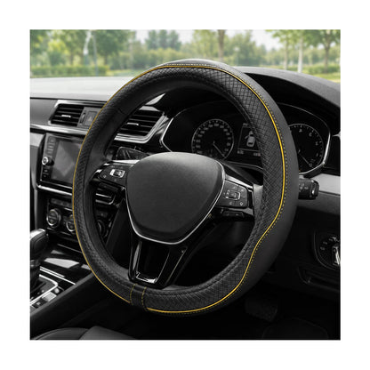 Car Steering Wheel Cover, 15 Inch Anti-Slip Breathable Leather Auto Steering Wheel Protector, Full Surround Soft Steering Wheel Cover for Men Women, Car Interior Accessories (Black & Purple)