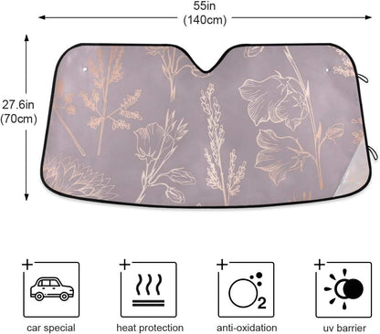 Elegant Pink Rose Gold Floral Car Windshield Sun Shade Block UV Rays Sun Visor Protector Accordion Folding Sunshade Keep Vehicle Cool&Damage Free,Easy to Use,Fits Windshields of Various Sizes