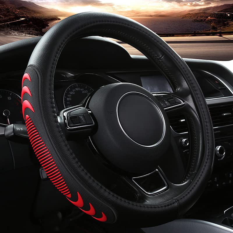 Yangday Leather Steering Wheel Cover for Ford F150 F250 F350, 15.5-16 inches Car Steering Wheel Cover with Anti-Slip Massage Particle (Black)
