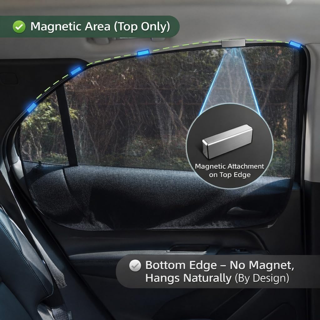 Aokway Magnetic Car Window Shades, Mesh Window Covers for Camping, UV Protection Car Curtains for Front & Rear Sunshade for car Window Baby, Universal Fit for Baby & Drivers (4Pcs)