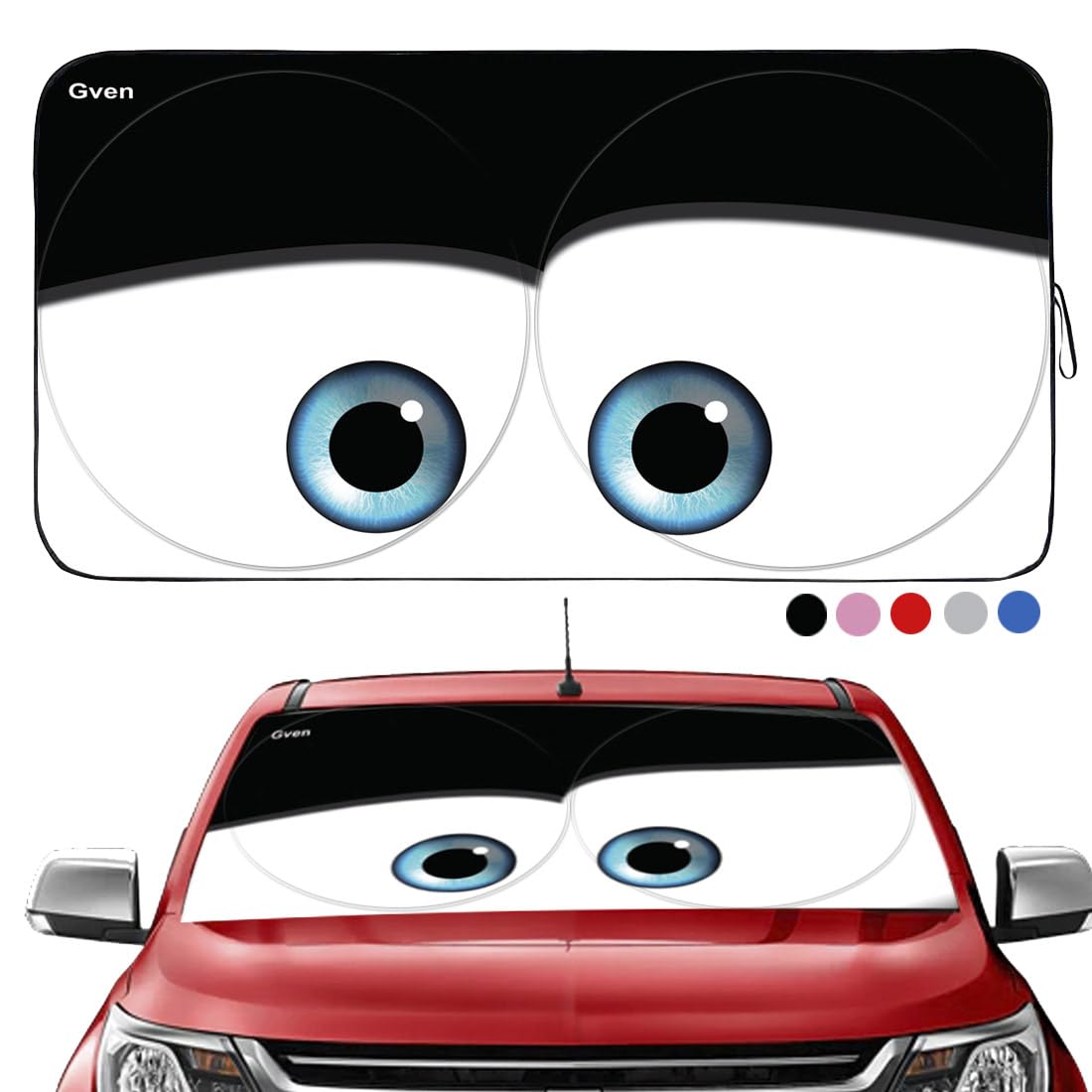 GVEN Windshield Sun Shades Car Sun Shade Protector Blocks UV Rays for Full-Size Sedan & SUV, Mid-Size SUV, Sports Cars, Wagon and Mid-Size Pickup Truck Car Accessories (Black, L)