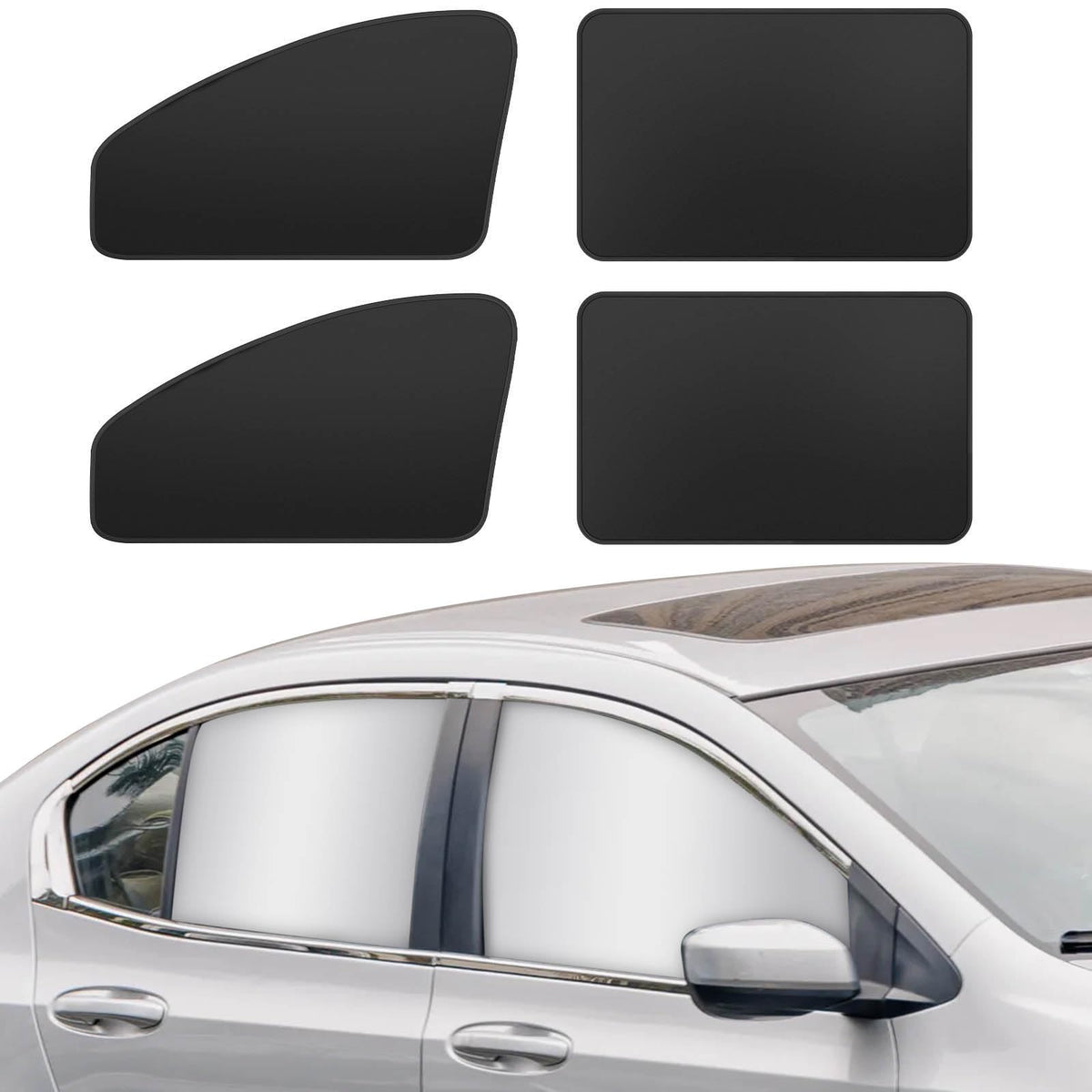 Magnetic Car Window Shades - 100% Block Light Car Curtains - 4Pcs