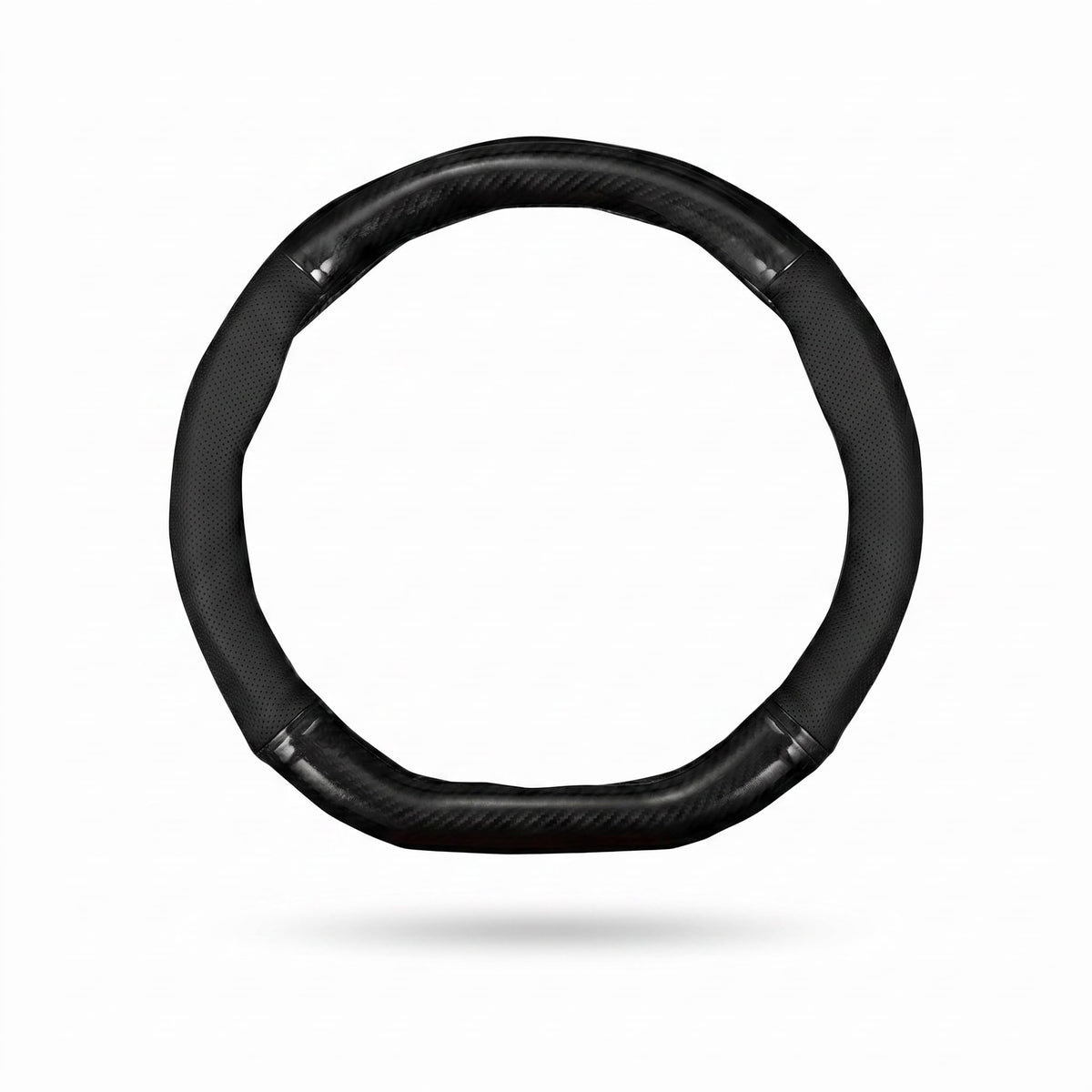 Car Steering Wheel Cover, D-shape Leather Anti-scratch Steering Wheel Protective Sleeve, Breathable Non-slip Cover for All Seasons, Universal for 14.1" - 15.3" Diameter (Carbon Fiber Black)