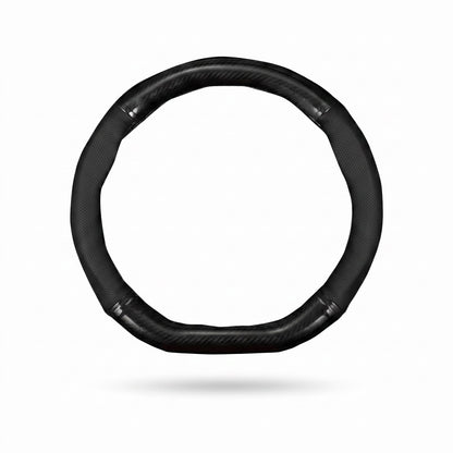 Car Steering Wheel Cover, D-shape Leather Anti-scratch Steering Wheel Protective Sleeve, Breathable Non-slip Cover for All Seasons, Universal for 14.1" - 15.3" Diameter (Carbon Fiber Black)