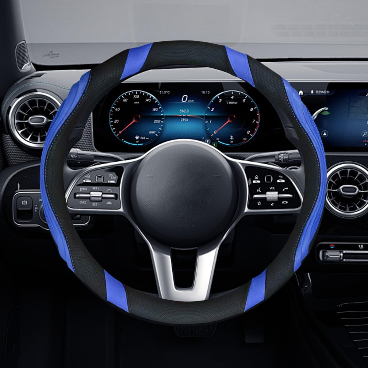 Car Steering Wheel Cover, 15 Inch Leather Anti-Slip Breathable Automotive Steering Wheel Protector, Universal Heat Resistant Vehicle Interior Accessories Cars, SUVs, Trucks(Blue)