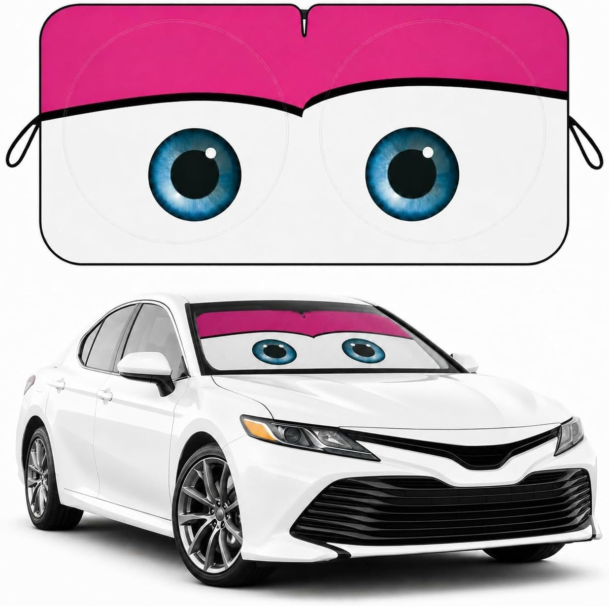 Car Windshield Sun Shade, Universal Fit Midsized Sedan SUV, Cute Pink