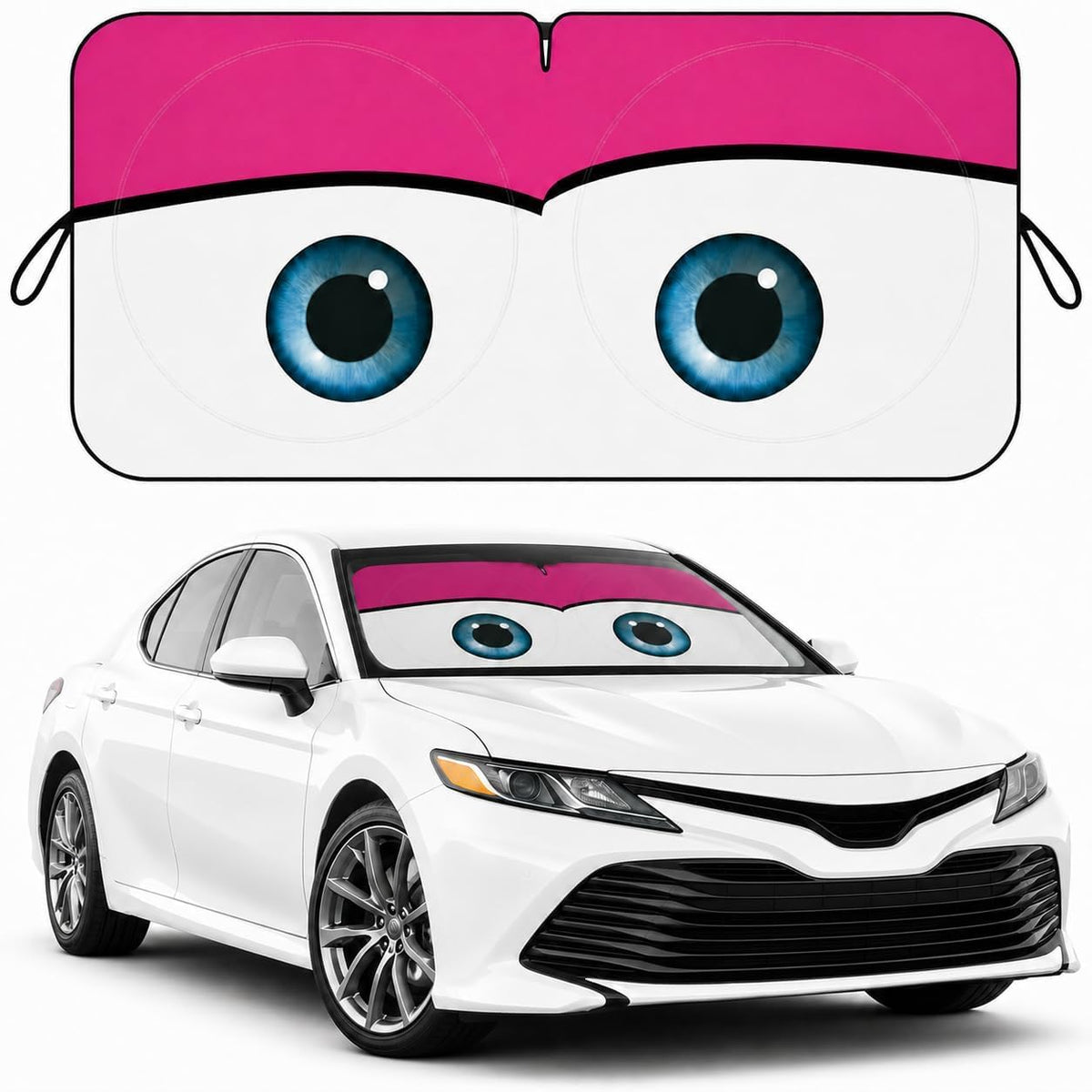 Car Windshield Sun Shade, Universal Fit Midsized Sedan SUV, Cute Pink