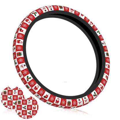 Checkered Black Brown Steering Wheel Cover 15 Inch Car + 2 pc Car Coasters