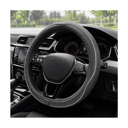 Car Steering Wheel Cover, 15 Inch Anti-Slip Breathable Leather Auto Steering Wheel Protector, Full Surround Soft Steering Wheel Cover for Men Women, Car Interior Accessories (Black & Purple)