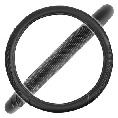 Motor Trend Perforated Microfiber Leather Steering Wheel Cover for Cars Trucks SUVs Vans, Sporty Racing Improved Grip Anti-Fatigue Ergonomic Design, Airbag Compatible - Fits Standard 15" Inch - Black