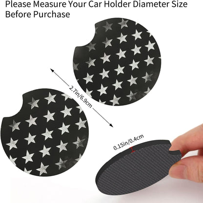 Black White American Flag Steering Wheel Cover - Retro USA Flag Steering Wheel Protector Neoprene 15Inch Car Accessories 2 Pcs Car Coasters for Women Men