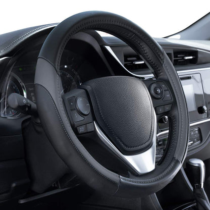 Motor Trend Perforated Microfiber Leather Steering Wheel Cover for Cars Trucks SUVs Vans, Sporty Racing Improved Grip Anti-Fatigue Ergonomic Design, Airbag Compatible - Fits Standard 15" Inch - Black