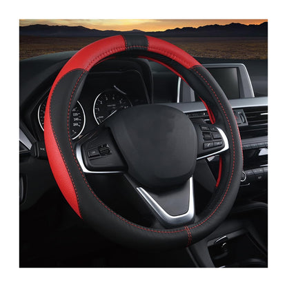 BESULEN 15 Inch Steering Wheel Cover Soft Leather Protector Black/Coffee