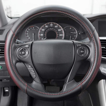 Motor Trend Perforated Microfiber Leather Steering Wheel Cover for Cars Trucks SUVs Vans, Sporty Racing Improved Grip Anti-Fatigue Ergonomic Design, Airbag Compatible - Fits Standard 15" Inch - Black