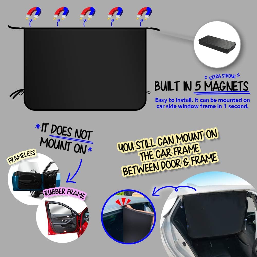 Car Side Window Sun Shade - Universal Reversible Magnetic Curtain for Baby and Kids with Sun Protection Block Damage from Direct Bright Sunlight, and Heat - 1 Piece of Solid Black
