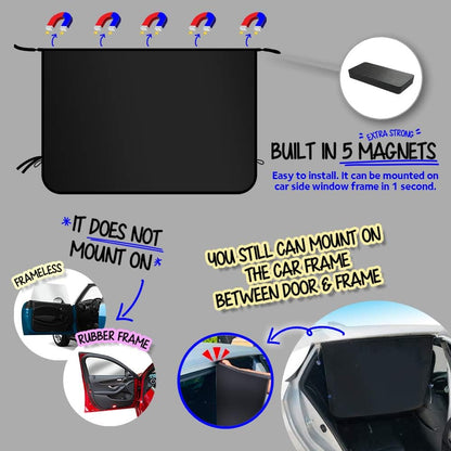 Car Side Window Sun Shade - Universal Reversible Magnetic Curtain for Baby and Kids with Sun Protection Block Damage from Direct Bright Sunlight, and Heat - 1 Piece of Solid Black