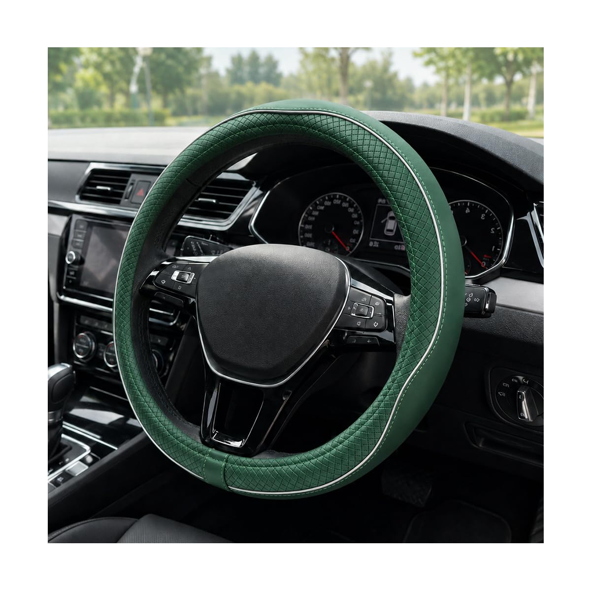 Car Steering Wheel Cover, 15 Inch Anti-Slip Breathable Leather Auto Steering Wheel Protector, Full Surround Soft Steering Wheel Cover for Men Women, Car Interior Accessories (Black & Purple)