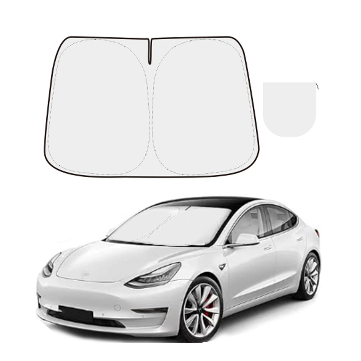 300T Sunshade for Tesla Model Y Model 3, Car Accessories 2026 for Tesla, Front Window Sunshade with Organizer Bag, Gifts for Tesla Owners
