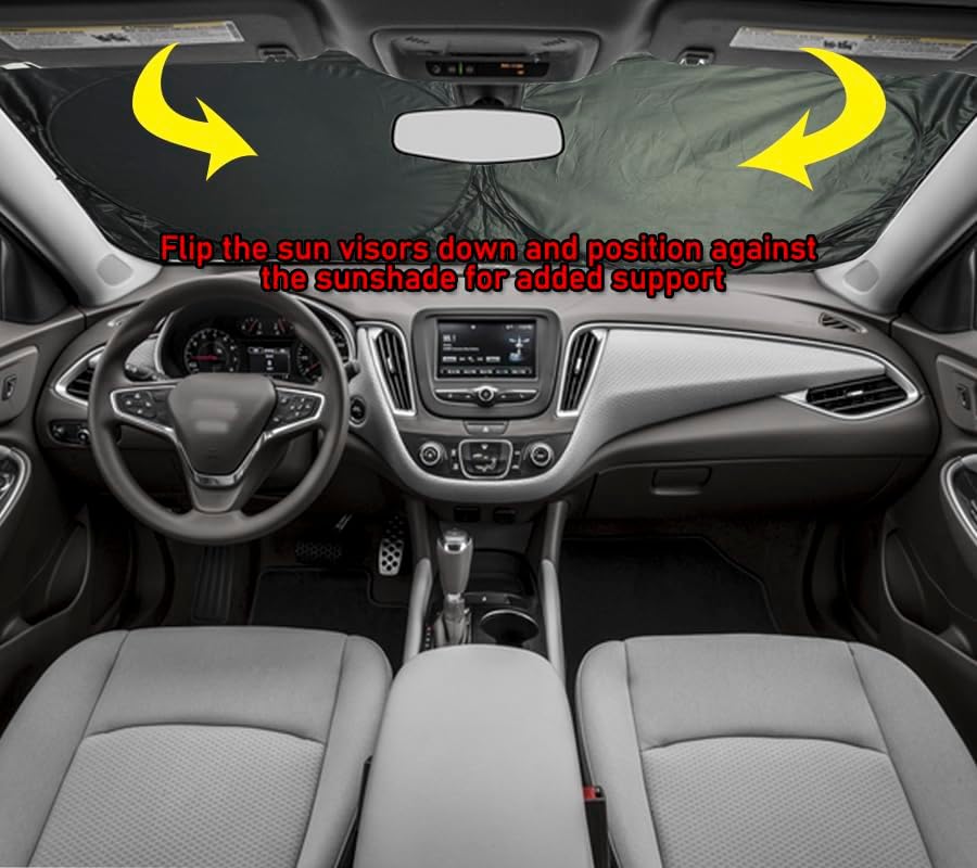 GVEN Windshield Sun Shades Car Sun Shade Protector Blocks UV Rays for Full-Size Sedan & SUV, Mid-Size SUV, Sports Cars, Wagon and Mid-Size Pickup Truck Car Accessories (Black, L)