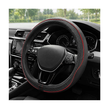 Car Steering Wheel Cover, 15 Inch Anti-Slip Breathable Leather Auto Steering Wheel Protector, Full Surround Soft Steering Wheel Cover for Men Women, Car Interior Accessories (Black & Purple)