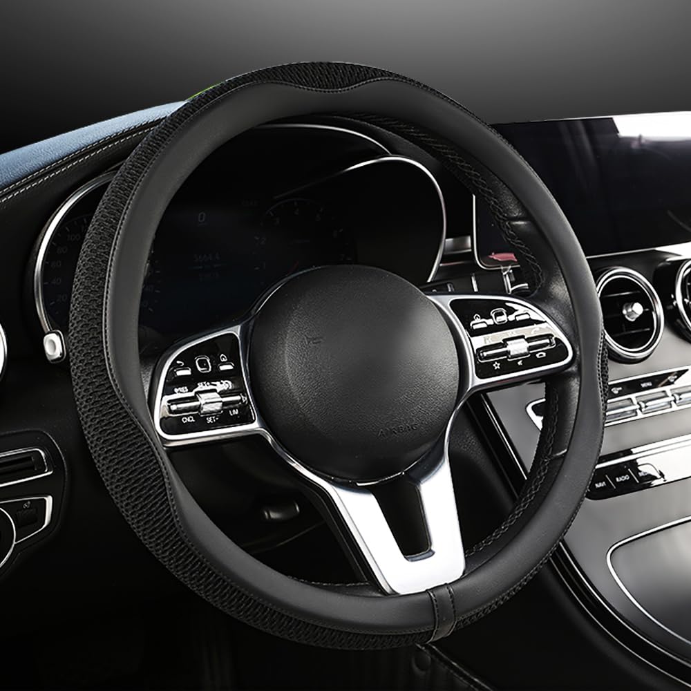 LKWLIKEI Car Steering Wheel Cover, Universal 15 inch, The Latest Microfiber Leather Breathable Technology Fabric, Non-Slip, Comfortable, Warm in Winter and Cool in Summer, Blue