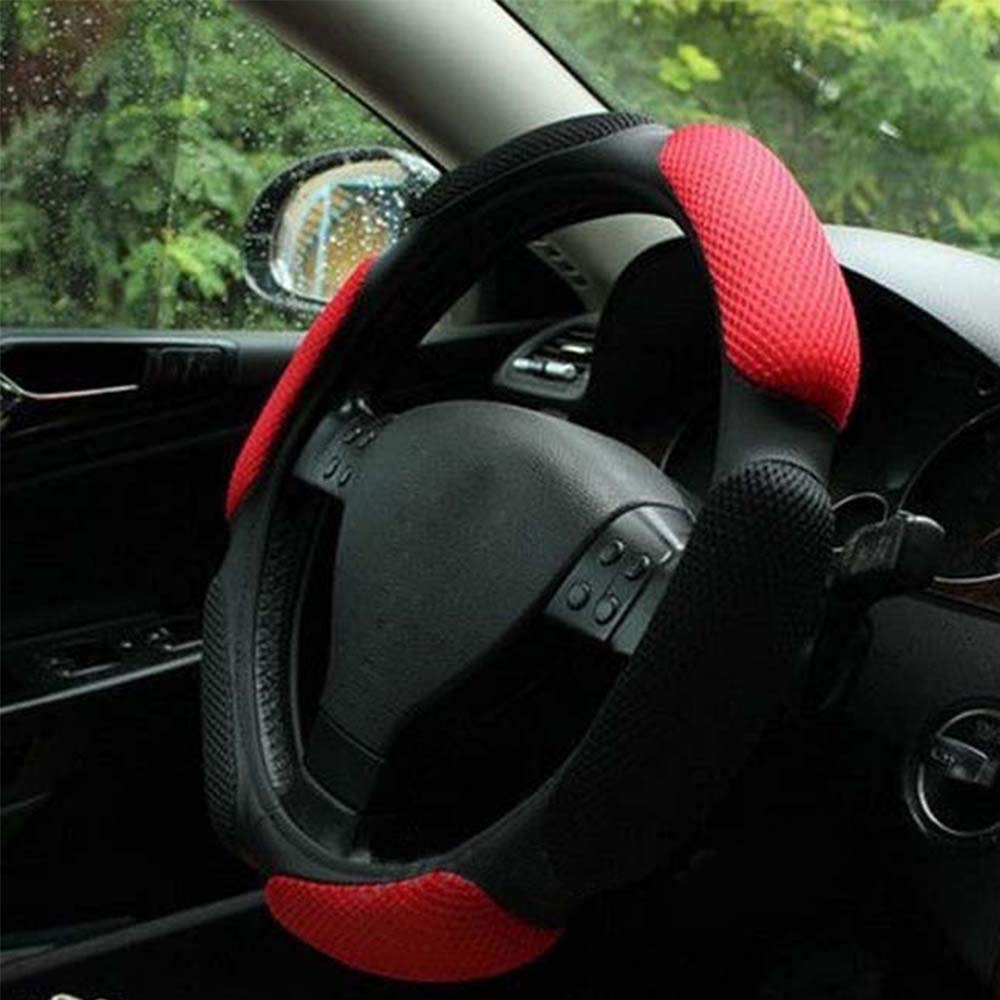 Steering Wheel Cover -Odorless, Cooler Hands in Summer, Warmer Hands in Winter (Black)