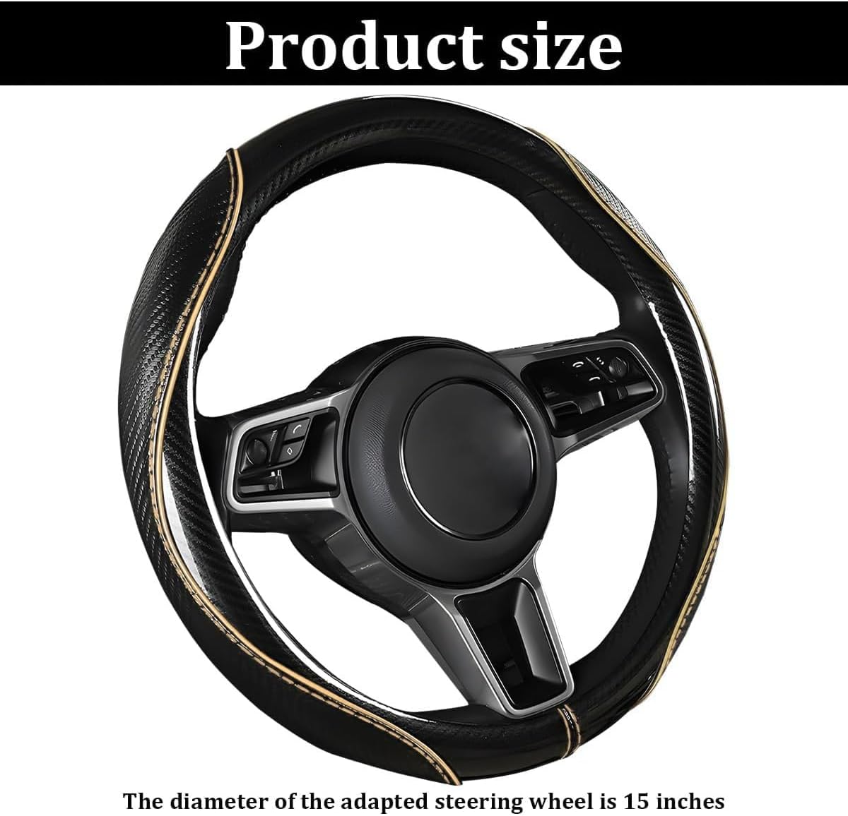 Car Steering Wheel Cover, 14.5-15 Inch Carbon Fiber, Beige