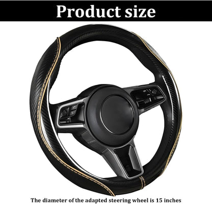 Car Steering Wheel Cover, 14.5-15 Inch Carbon Fiber, Beige