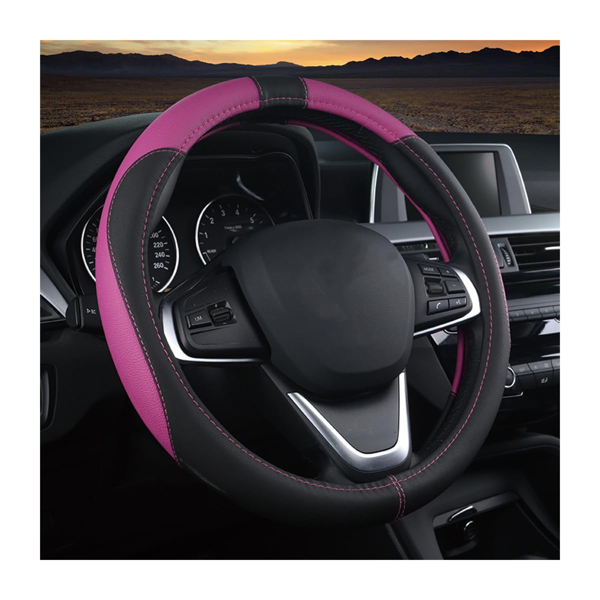 BESULEN 15 Inch Steering Wheel Cover Soft Leather Protector Black/Coffee