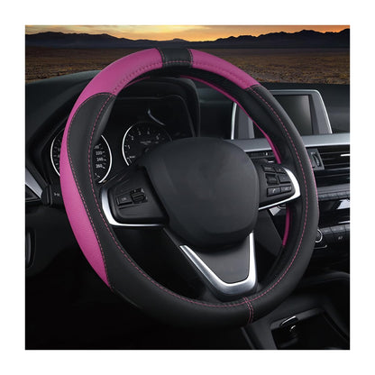 BESULEN 15 Inch Steering Wheel Cover Soft Leather Protector Black/Coffee