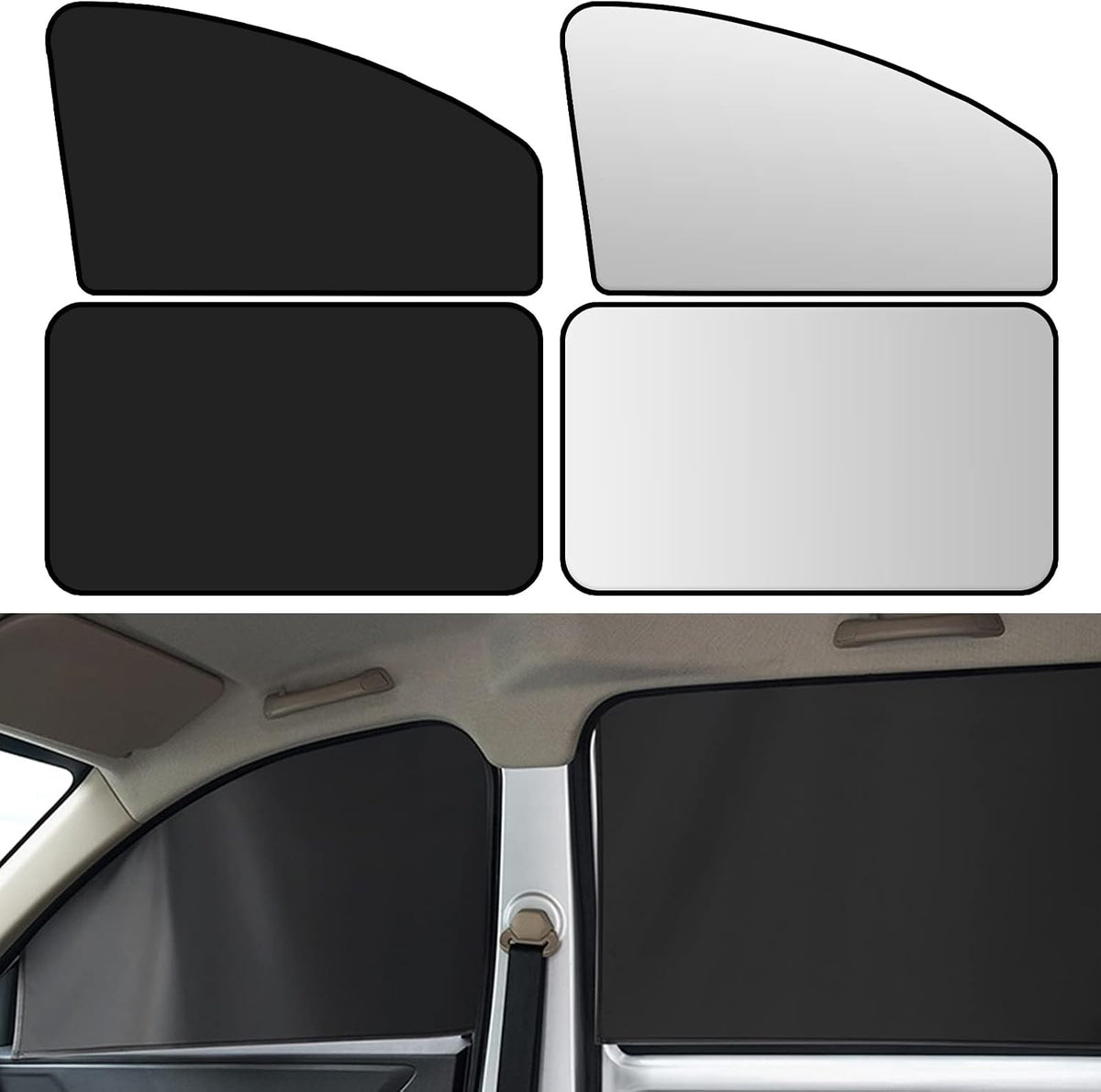 NTNEV Car Side Window Sun Shades, Shades with Magnets, Shade for Baby, Strong-Light Blocking & UV Protection Privacy Auto Accessories (One Black, One Silver)