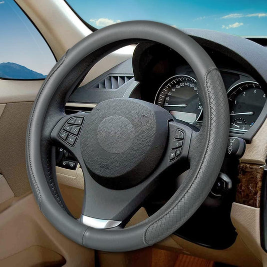 Microfiber Leather Steering Wheel Cover, Classic Embossing, Anti-Slip, Breathable, 15 Inch, Gray