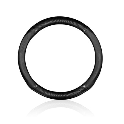 Car Steering Wheel Cover, D-shape Leather Anti-scratch Steering Wheel Protective Sleeve, Breathable Non-slip Cover for All Seasons, Universal for 14.1" - 15.3" Diameter (Carbon Fiber Black)
