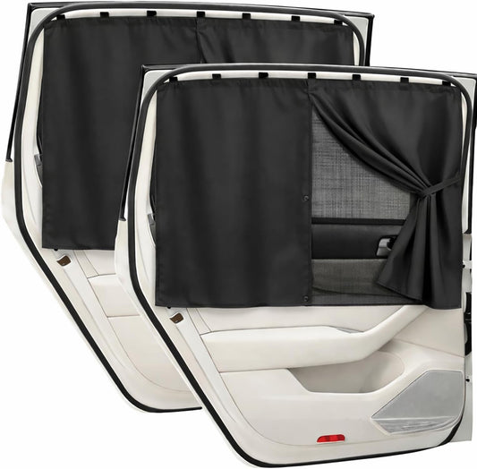 Car Window Shades, 2 Pack Magnetic Double Layer Car Shades for Back Windows Baby, Adjustable Privacy Full Covers/Half Shade Options Rear Window Curtains for Baby Kids UV Protection