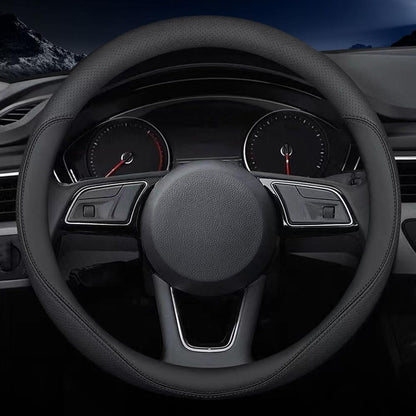 Carodi Leather car Steering Wheel Cover, Ultra-Thin, Comfortable, Non-Slip, Breathable, Universal 15 inches (Black)