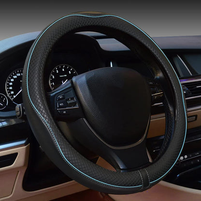 Gomass Car Steering Wheel Cover, Anti-Slip, Safety, Soft, Breathable, Heavy Duty, Thick, Full Surround, Sports Style (Black with Purple line)
