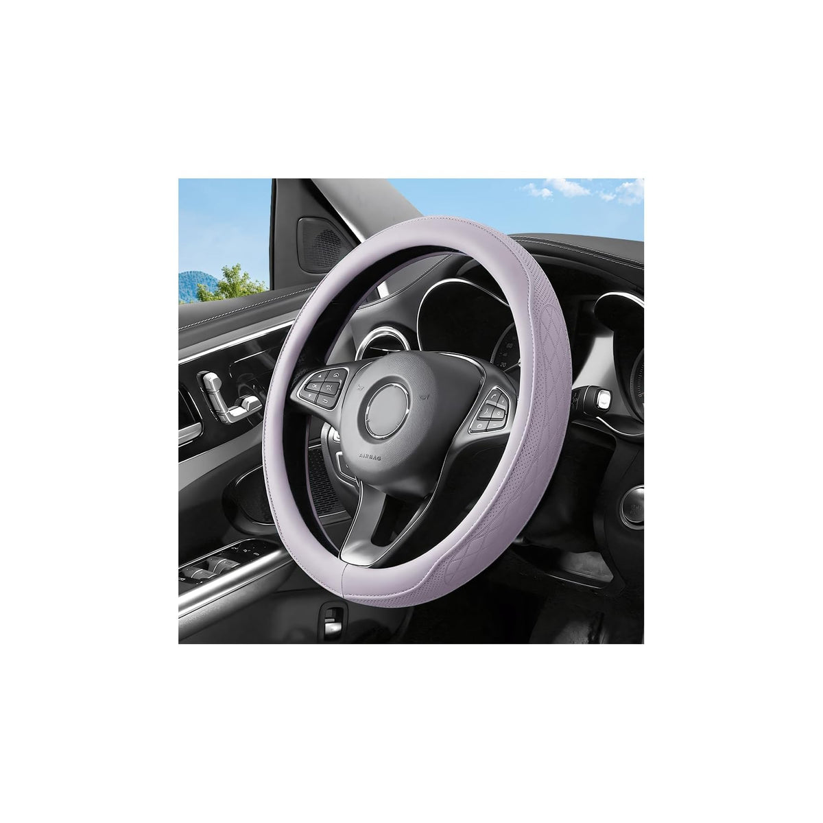 Zpana 14.5-15" Car Steering Wheel Cover, Breathable Soft Leather, White