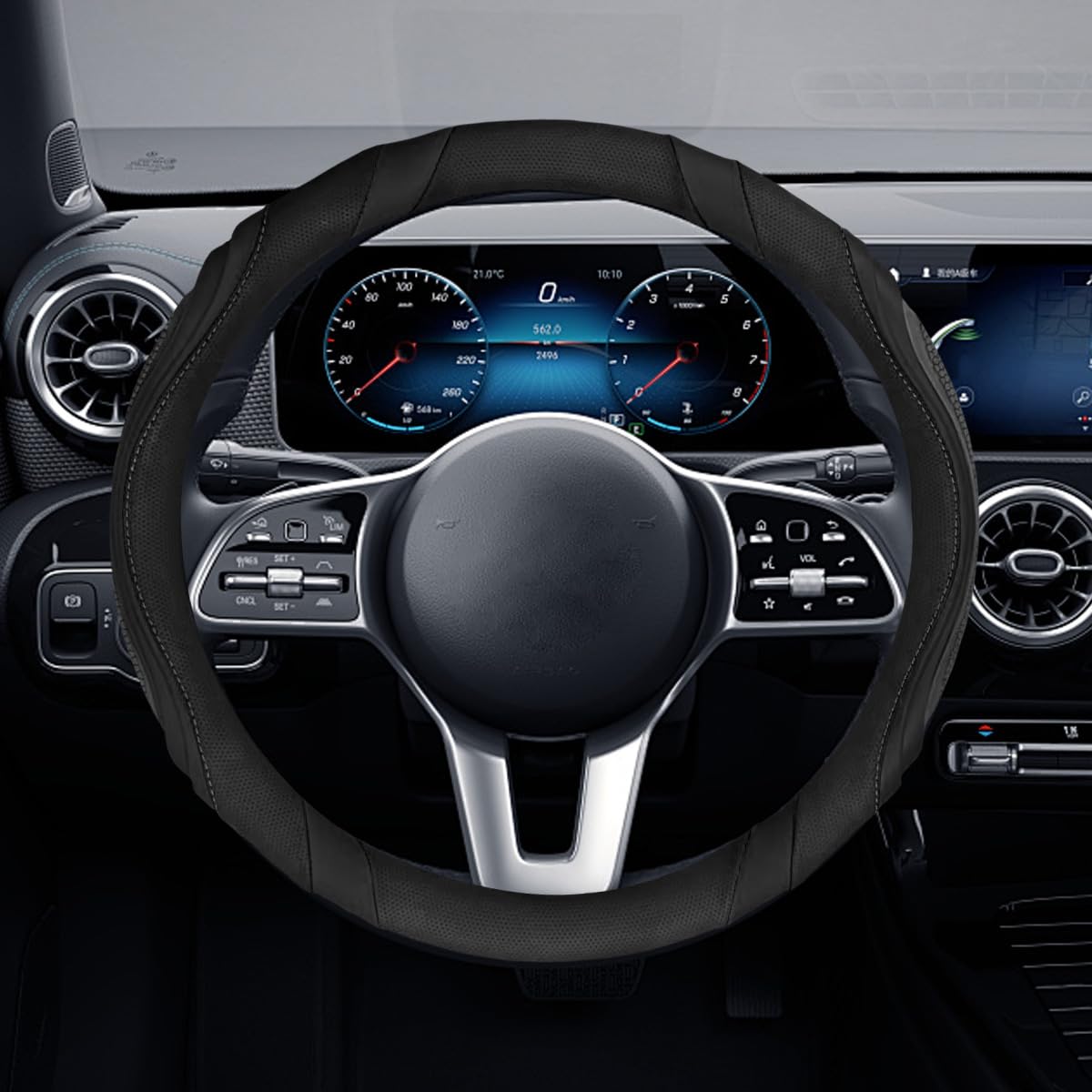 Car Steering Wheel Cover, 15 Inch Leather Anti-Slip Breathable Automotive Steering Wheel Protector, Universal Heat Resistant Vehicle Interior Accessories Cars, SUVs, Trucks(Blue)