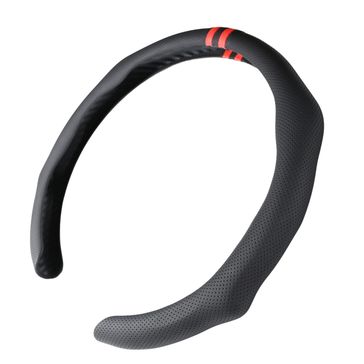 Quick Install Sporty Black Perforated Nappa Leather Steering Wheel Cover for All 14½ to 15 inches Car Sedan Coupe SUV Pickup 14.5 to 15