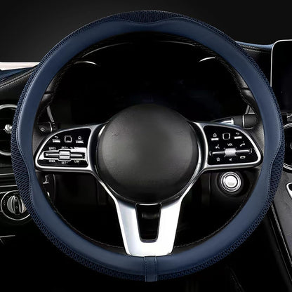 LKWLIKEI Car Steering Wheel Cover, Universal 15 inch, The Latest Microfiber Leather Breathable Technology Fabric, Non-Slip, Comfortable, Warm in Winter and Cool in Summer, Blue