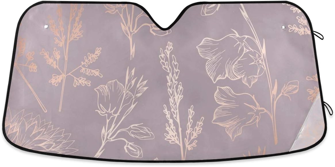 Elegant Pink Rose Gold Floral Car Windshield Sun Shade Block UV Rays Sun Visor Protector Accordion Folding Sunshade Keep Vehicle Cool&Damage Free,Easy to Use,Fits Windshields of Various Sizes