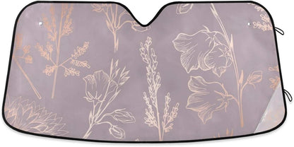 Elegant Pink Rose Gold Floral Car Windshield Sun Shade Block UV Rays Sun Visor Protector Accordion Folding Sunshade Keep Vehicle Cool&Damage Free,Easy to Use,Fits Windshields of Various Sizes