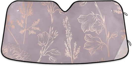Elegant Pink Rose Gold Floral Car Windshield Sun Shade Block UV Rays Sun Visor Protector Accordion Folding Sunshade Keep Vehicle Cool&Damage Free,Easy to Use,Fits Windshields of Various Sizes