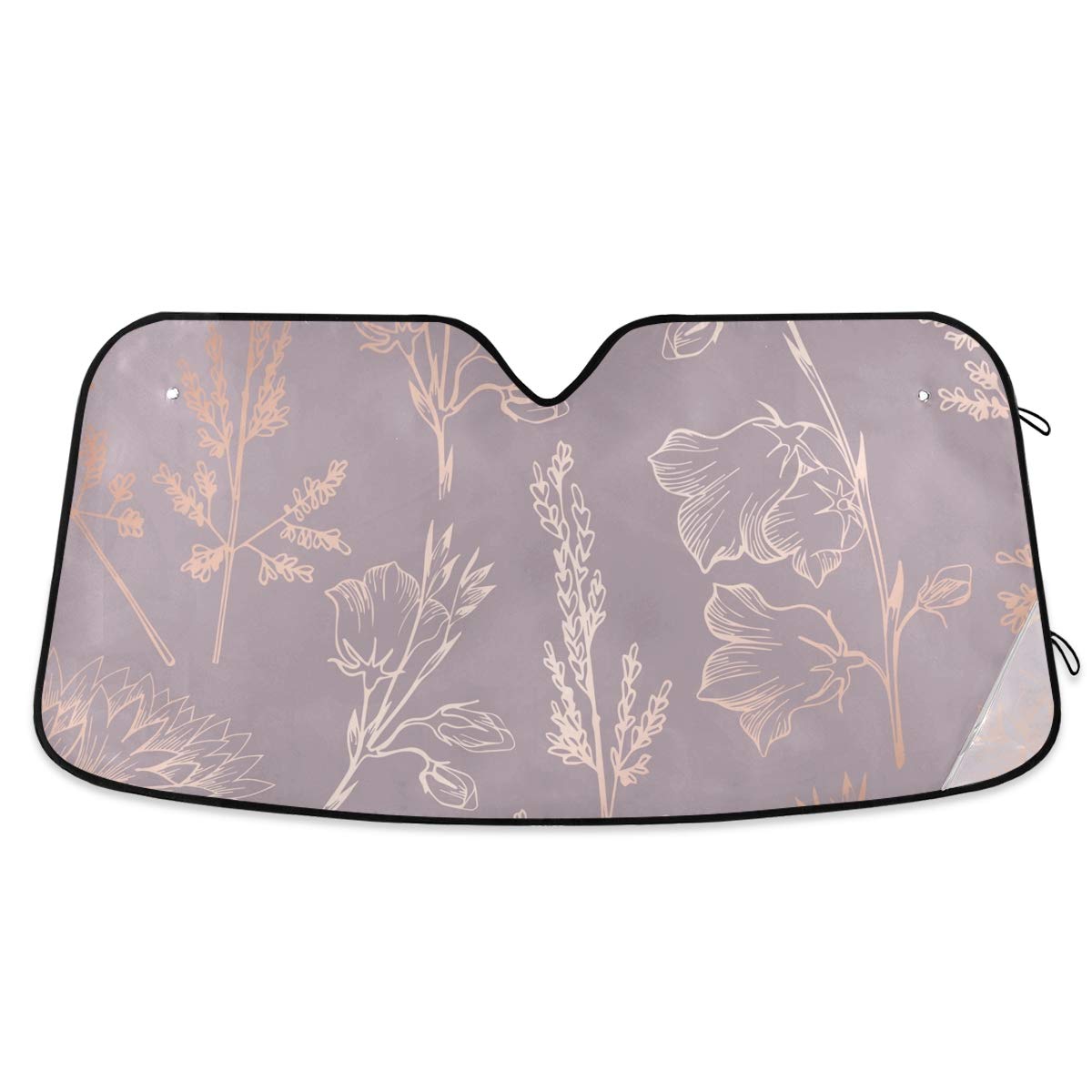 Elegant Pink Rose Gold Floral Car Windshield Sun Shade Block UV Rays Sun Visor Protector Accordion Folding Sunshade Keep Vehicle Cool&Damage Free,Easy to Use,Fits Windshields of Various Sizes