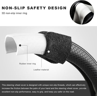 Car Steering Wheel Cover, 15 Inch Anti-Slip Breathable Leather Auto Steering Wheel Protector, Full Surround Soft Steering Wheel Cover for Men Women, Car Interior Accessories (Black & Purple)