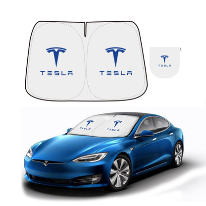 300T Sunshade for Tesla Model Y Model 3, Car Accessories 2026 for Tesla, Front Window Sunshade with Organizer Bag, Gifts for Tesla Owners