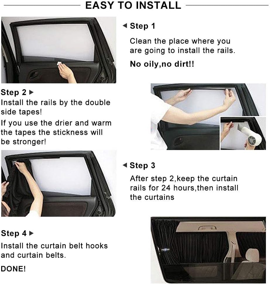 Ejoyous Car Side Window Sun Shade, 2 Pack Adjustable Sunshade Drape Visor Valance Curtain Shade to Keep The Vehicle Cool and Car Interior(Black)
