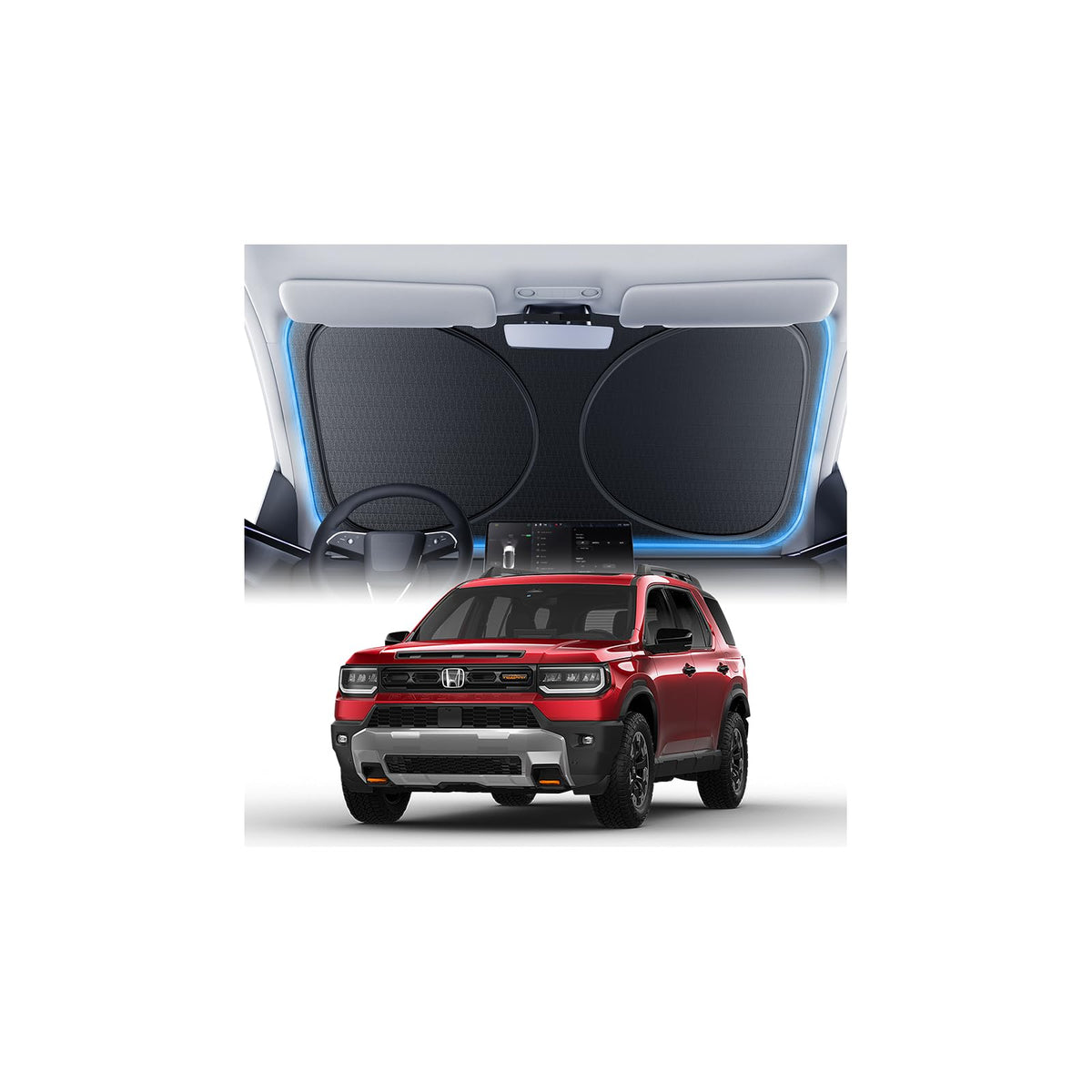 Windshield Sun Shade for Honda CR-V 2000-2026, 100% UV Block & Heat Insulation, Custom Fit Sunshade, Foldable Car Sunshade with Storage Bag, Summer Car Accessory