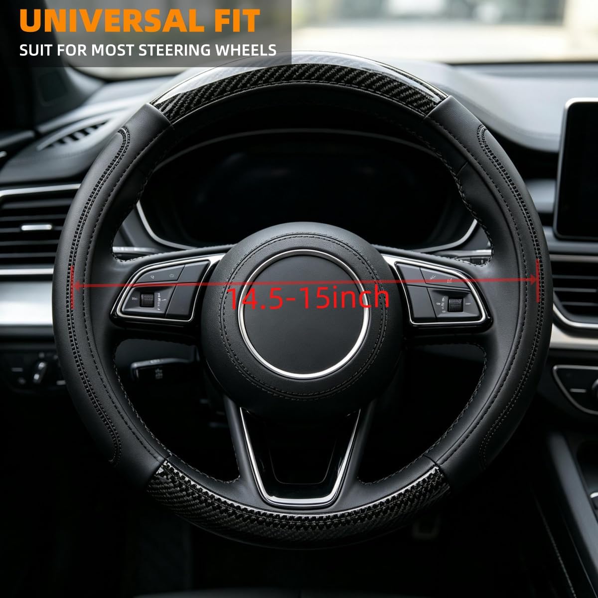 Carbon Fiber PU Leather Steering Wheel Cover Compatible with Honda Civic car Accessories,Non-Slip, Breathable 15-16.5 inch